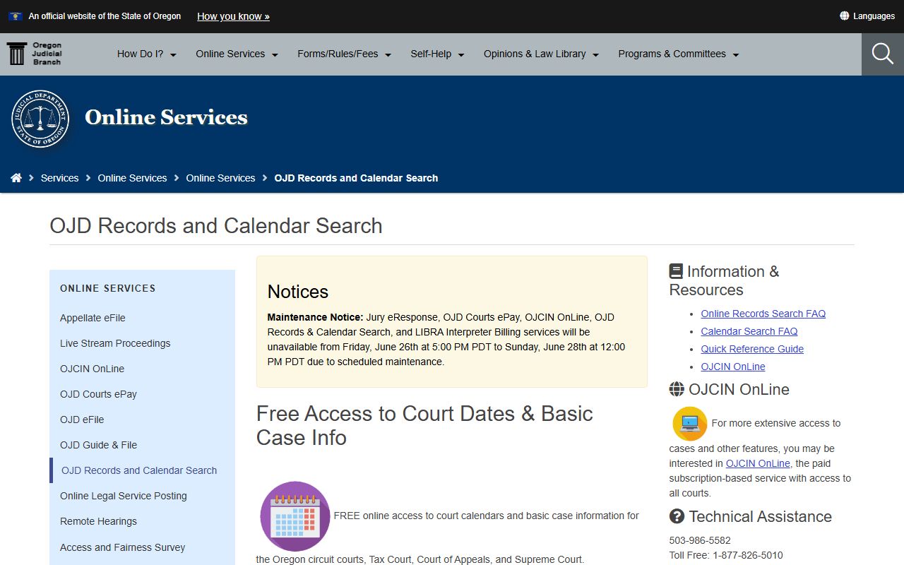 Coos County court records after arrest OJD records and calendar search